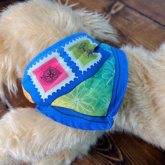 Little Brownie Plush Dog Toy With Blue Bandana 13" Beige Fluffy Stuffed Animal - Picture 7 of 9